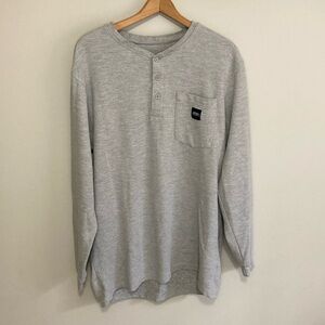Men’s Rugged Wear RW Grey Long Sleeve Henley, size large tall, pocket tee